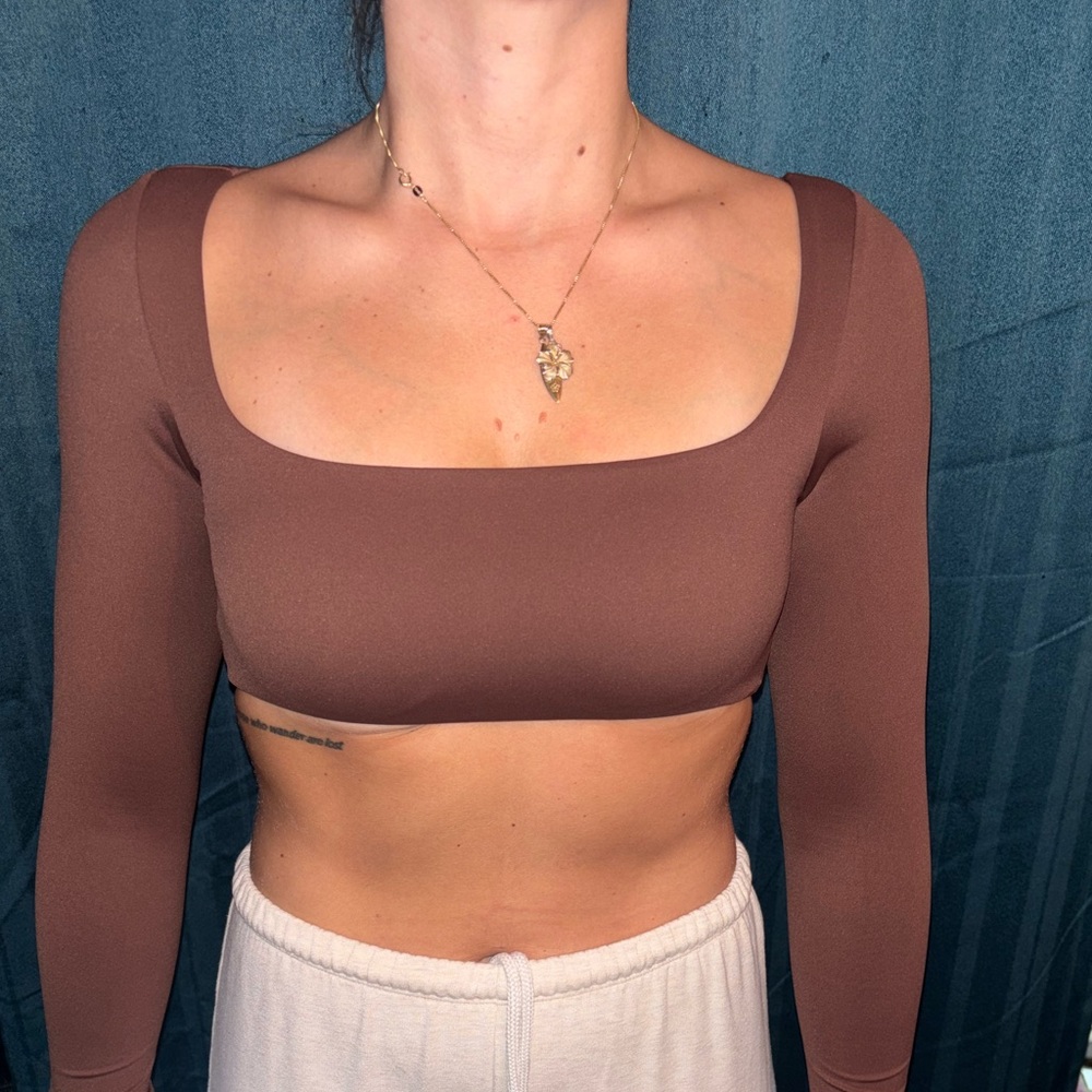Brown Long Sleeve Crop Top
